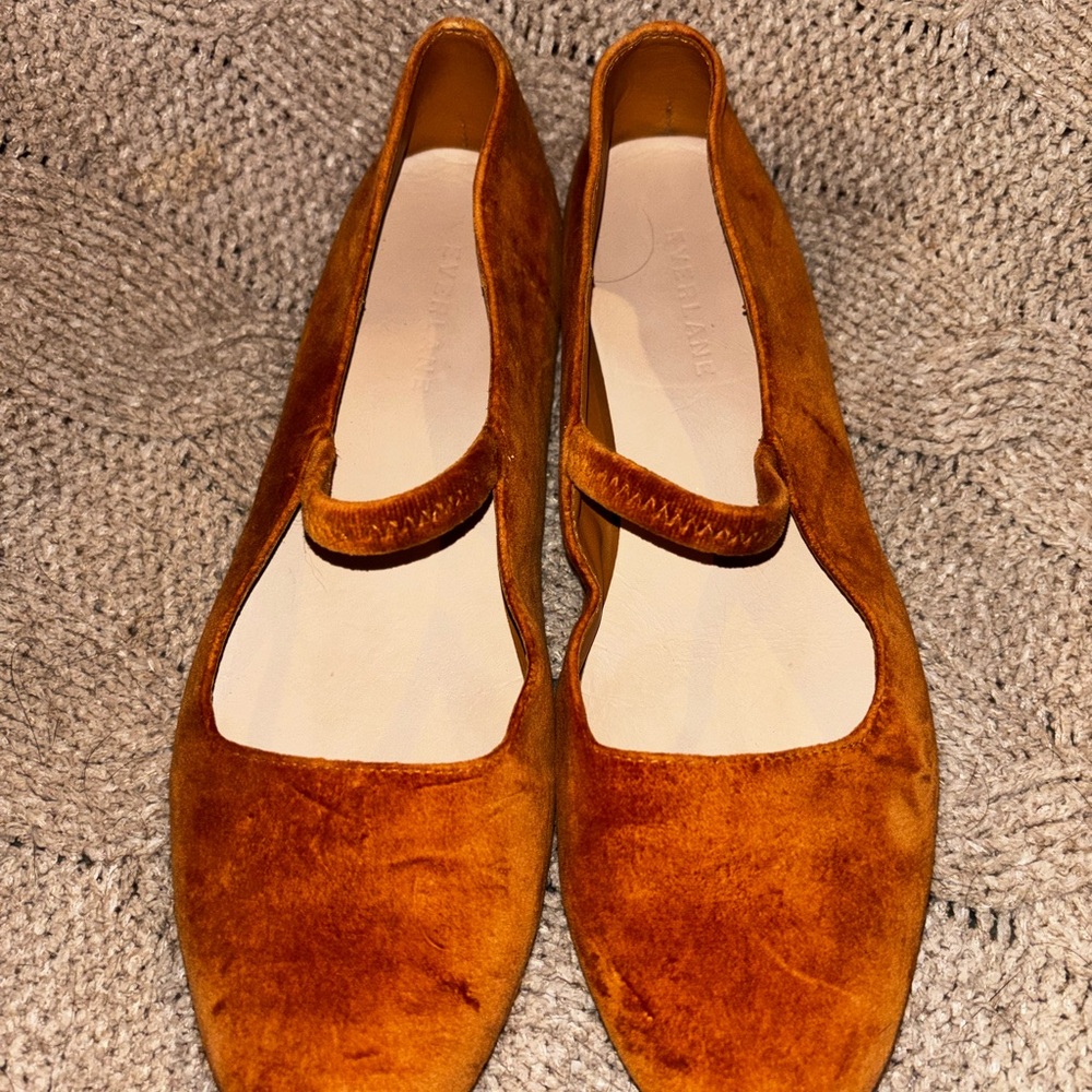 NWOT Everlane The Day Velvet Mary Jane Ballet Flats Toasted Almond Size 8 - Picture 2 of 7